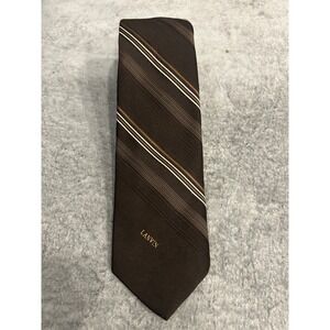 Lanvin Paris Vintage Silk Tie Brown Gold White Diagonal Stripe Mens Necktie